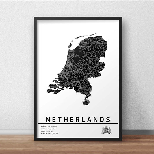 Kaart van Nederland met stadsnamen en wegen – Digitale download⁵