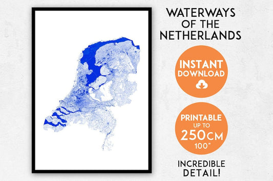 Nederland Waterkaart – Digitale download in ultrahoge resolutie