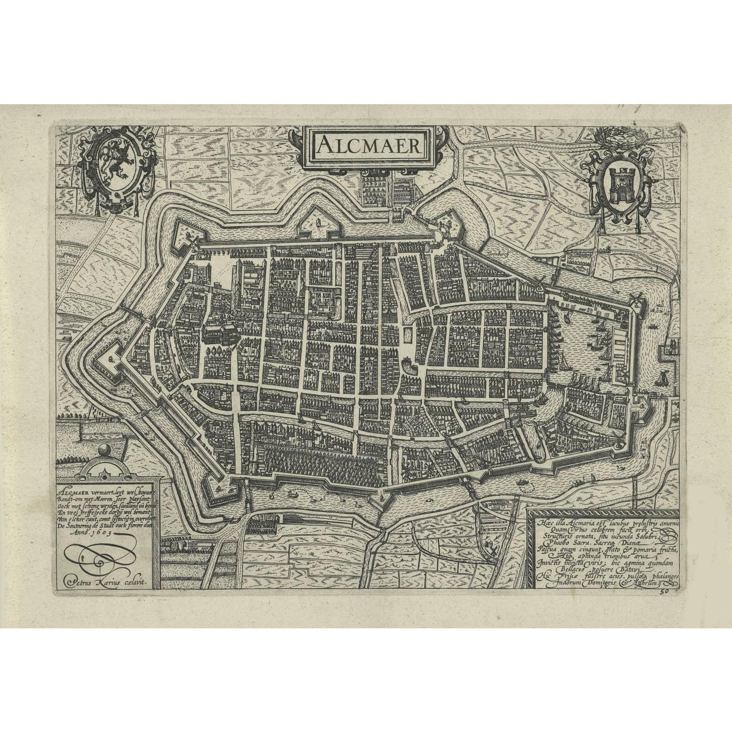 Historische Kaart Alkmaar 1612 – Stadsplattegrond Alcmaer | Blaeu Kopergravure