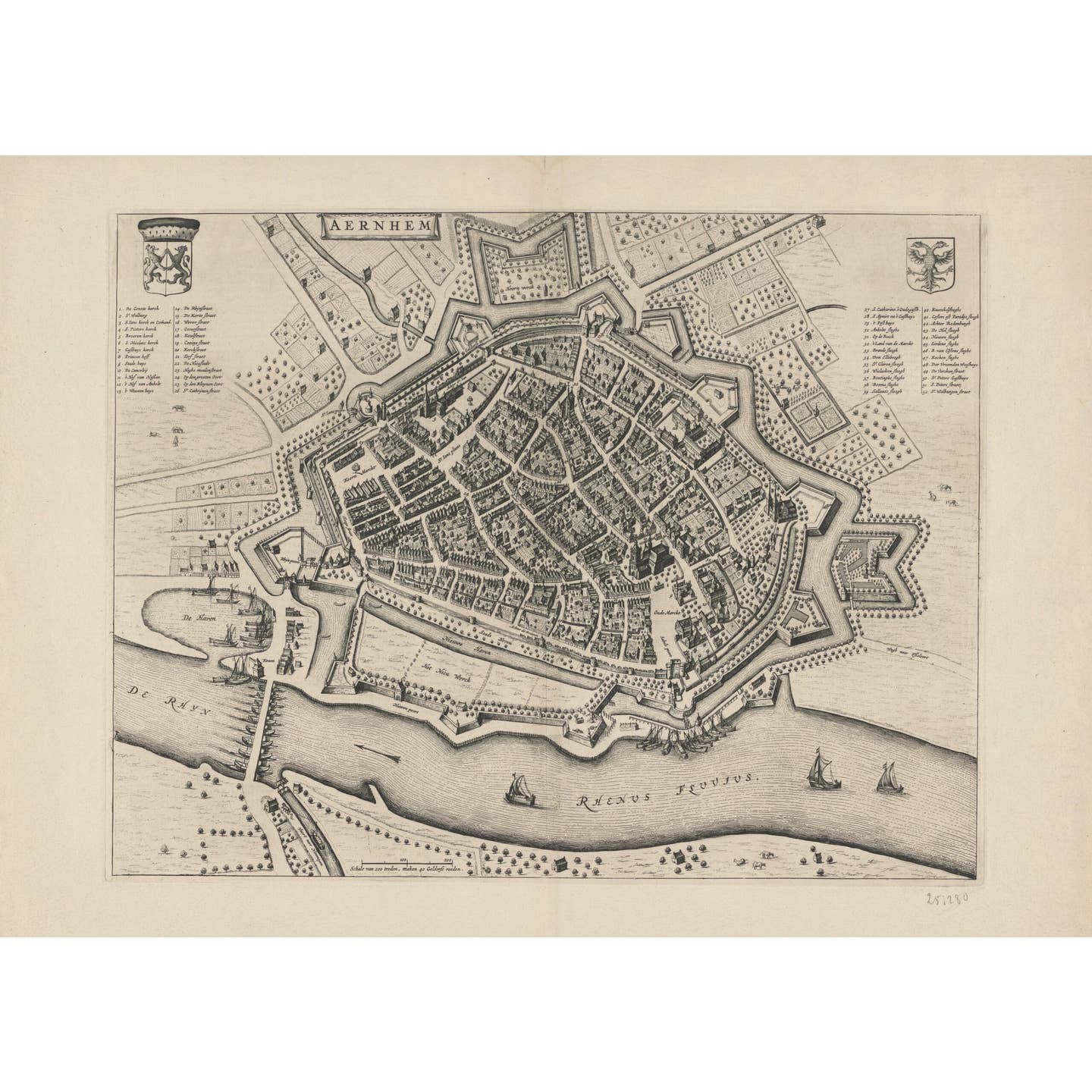 Historische Kaart Arnhem 1652 – Stadsplattegrond Aernhem | Blaeu Gouden Eeuw