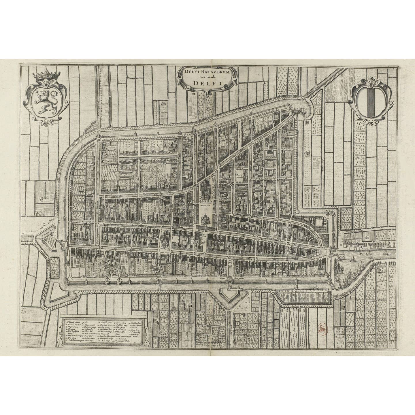 Historische Kaart Delft 1652 – Stadsplattegrond in Vogelvlucht | Blaeu & VOC