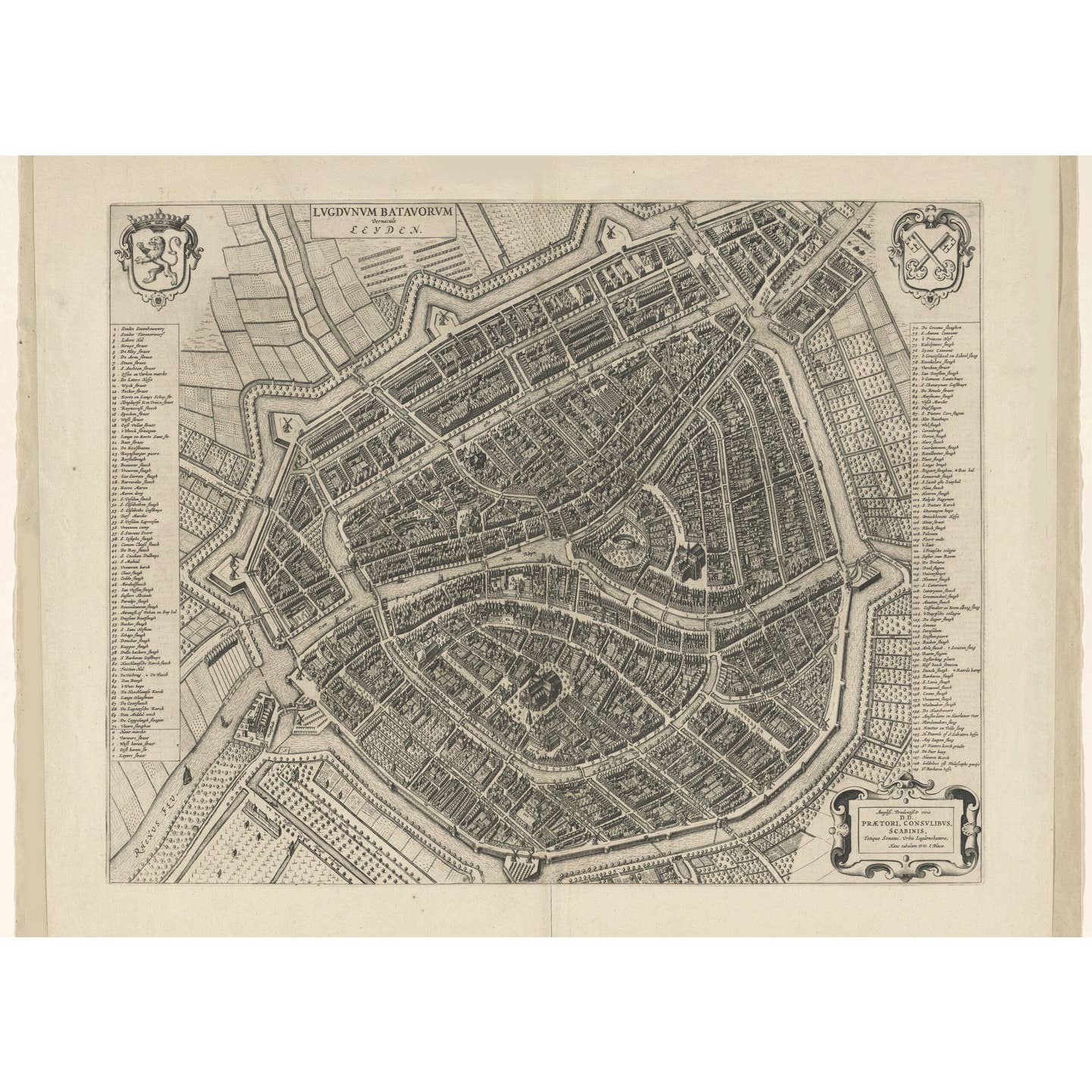 Historische Kaart Leiden 1652 – Stadsplattegrond in Vogelvlucht | Blaeu Gouden Eeuw
