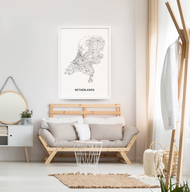 Nederland Kaart Print – Zwart & Wit – Digitale download