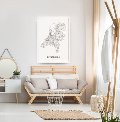 Nederland Kaart Print – Zwart & Wit – Digitale download