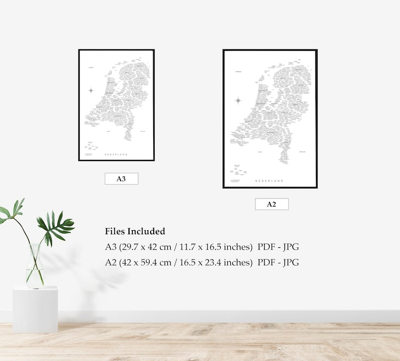 Typografische Nederland Kaart – Digitale Download