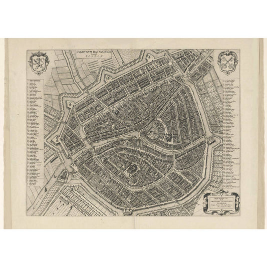 Historische Kaart Leiden 1652 – Stadsplattegrond in Vogelvlucht | Blaeu Gouden Eeuw