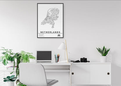 Kaart van Nederland met stadsnamen en wegen – Digitale download⁵