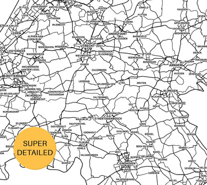Kaart van Nederland met stadsnamen en wegen – Digitale download⁵