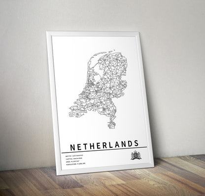 Kaart van Nederland met stadsnamen en wegen – Digitale download⁵