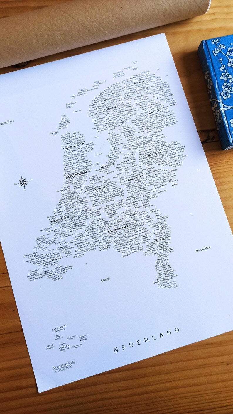 Typografische Nederland Kaart – Digitale Download