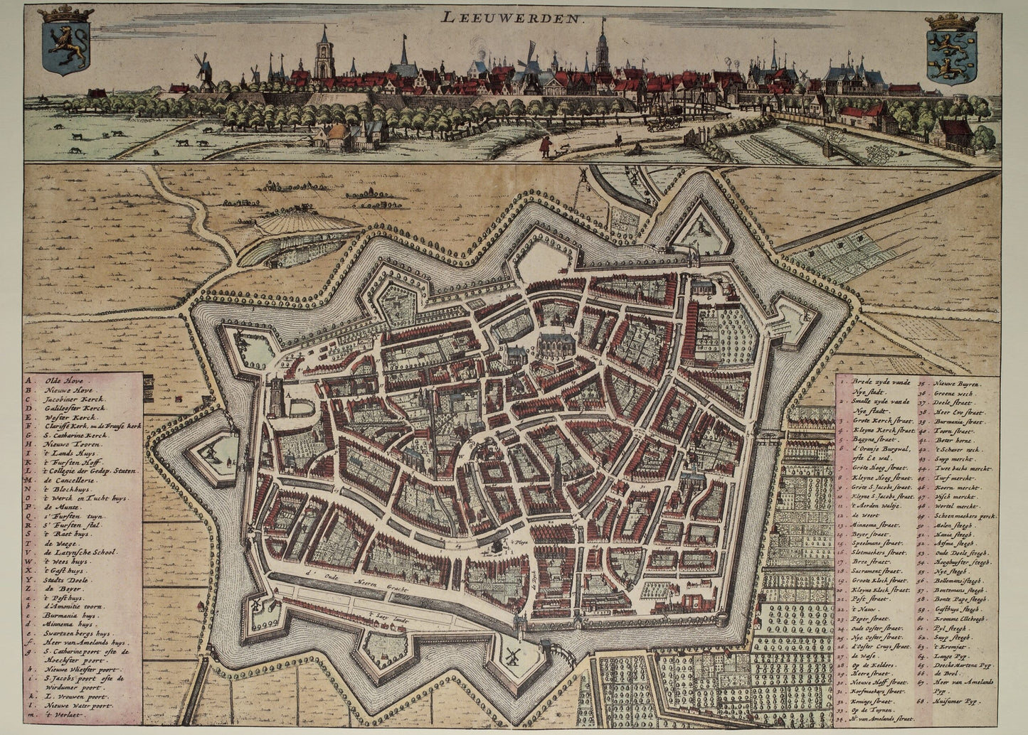 Historische Kaart Leeuwarden 1664 – Stadsplattegrond uit de Gouden Eeuw | Friesland