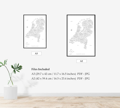 Typografische Nederland Kaart – Digitale Download